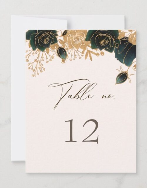 watercolor gold rose table number and wedding menu