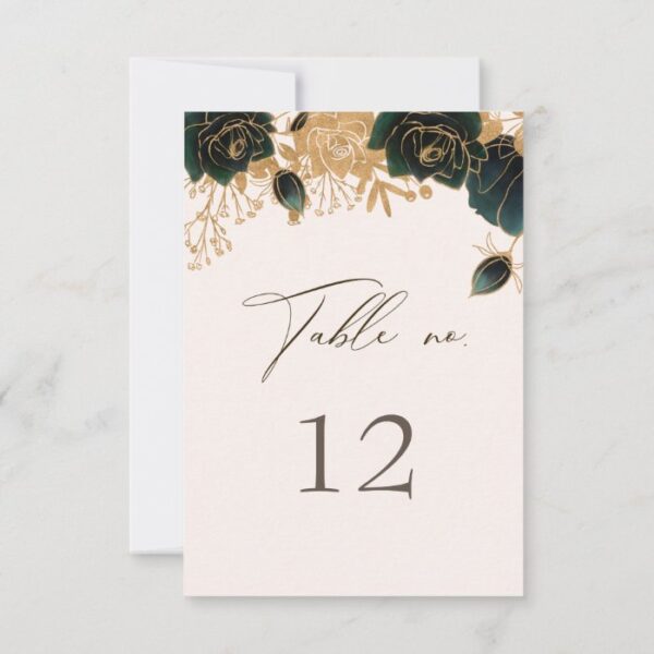 watercolor gold rose wedding table number