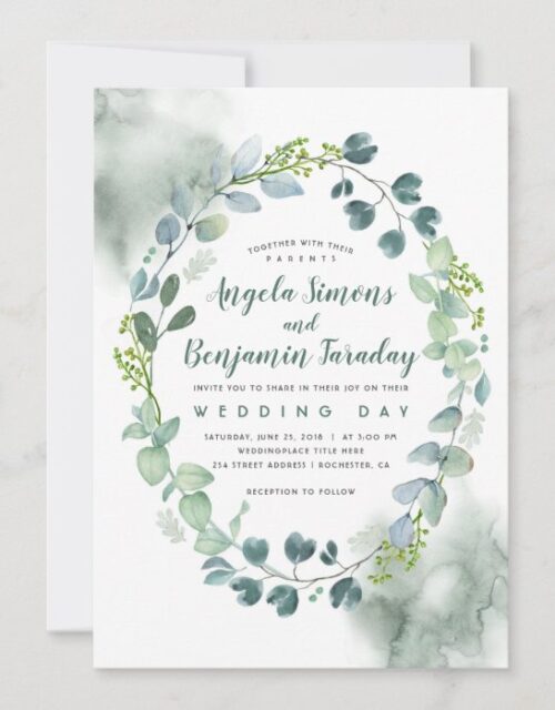 Watercolor Greenery | Elegant Eucalyptus Wedding Invitation