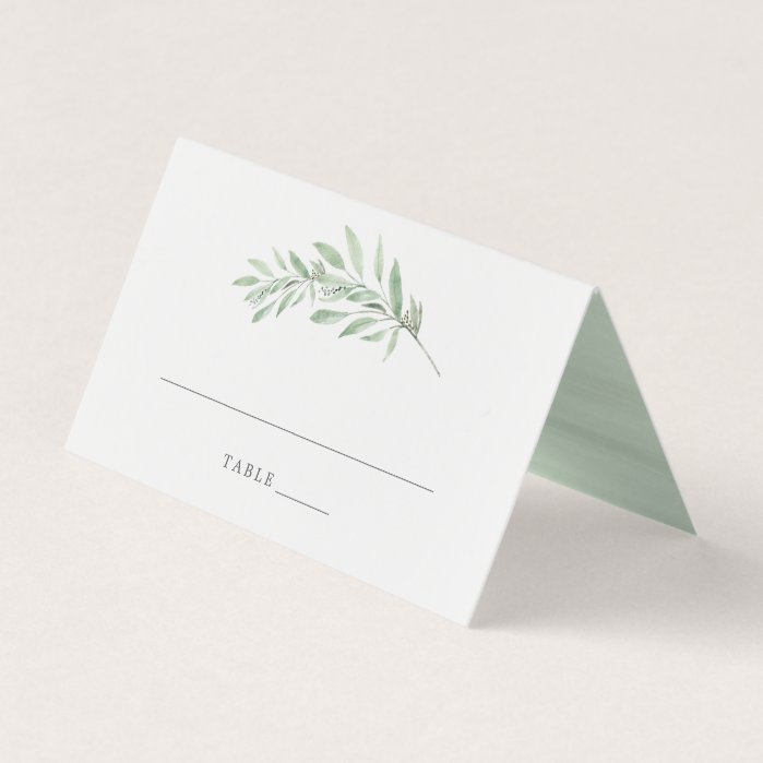 Watercolor Greenery Olive Branch Elegant Wedding Place Card
