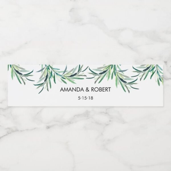 Watercolor Greenery water bottle label