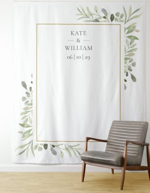 Watercolor Greenery Wedding Photo Booth Backdrop