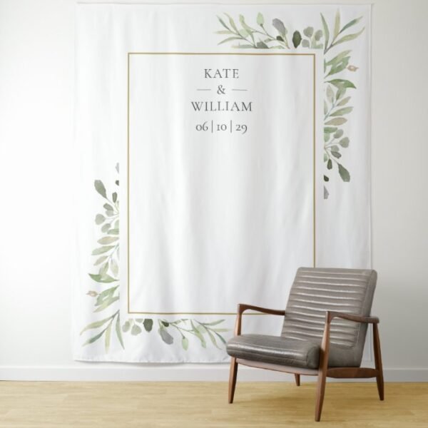 Watercolor Greenery Wedding Photo Booth Backdrop