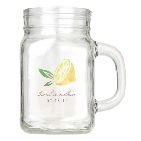 Watercolor Lemon Custom Wedding Favor Mason Jar