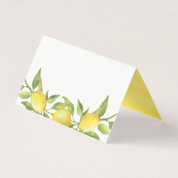 Watercolor Lemon Greenery Garland Wedding Place Card