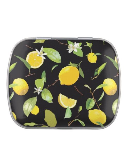 Watercolor Lemon & Leaves Candy Tin