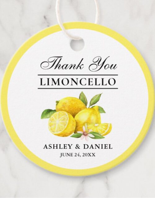 Watercolor Lemons Limoncello Wedding Round Favor Tags