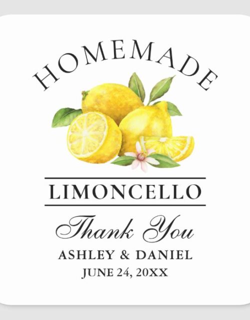 Watercolor Lemons Limoncello Wedding Thanks Square Sticker
