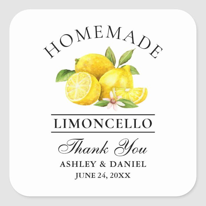 Watercolor Lemons Limoncello Wedding Thanks Square Sticker