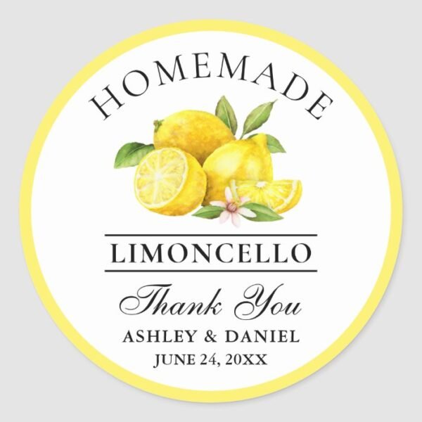 Watercolor Lemons Wedding Thanks Limoncello Classic Round Sticker