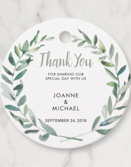 Watercolor olive leaves Wedding Thank You Favor Tags