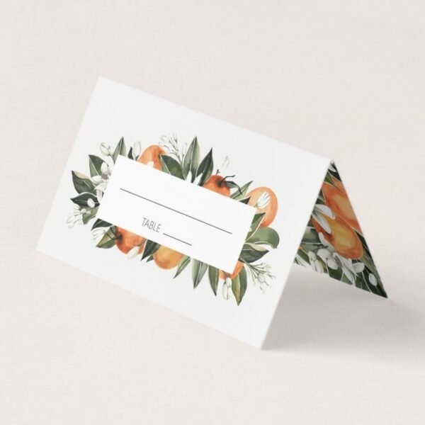 Watercolor Orange Blossom Wedding Table Place Card