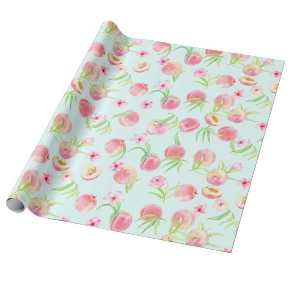 Watercolor peach and flower wrapping paper