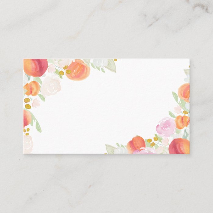 Watercolor Peaches and Flowers Flat Place Card