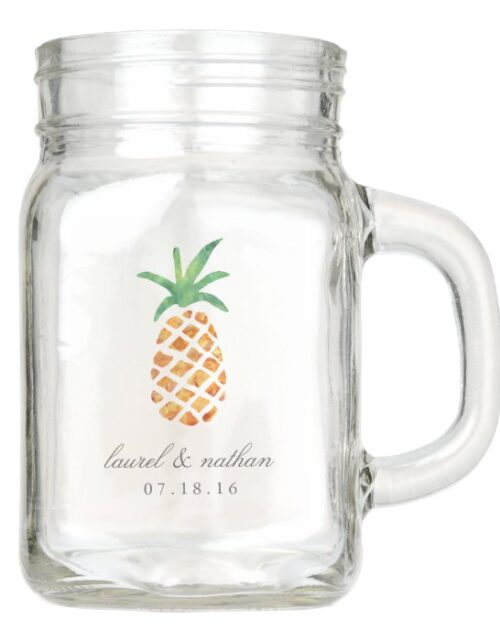Watercolor Pineapple Custom Wedding Favor Mason Jar