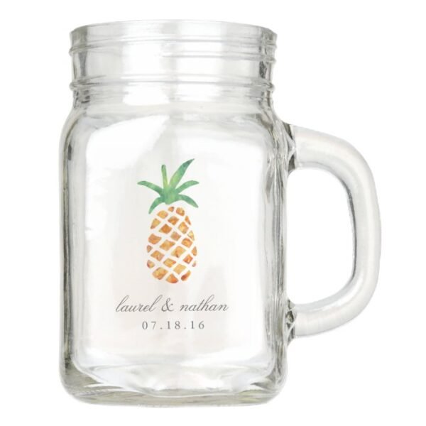 Watercolor Pineapple Custom Wedding Favor Mason Jar