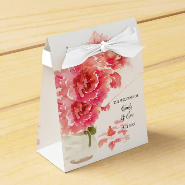 Watercolor Pink Peonies Mason Jar Wedding Favor Box
