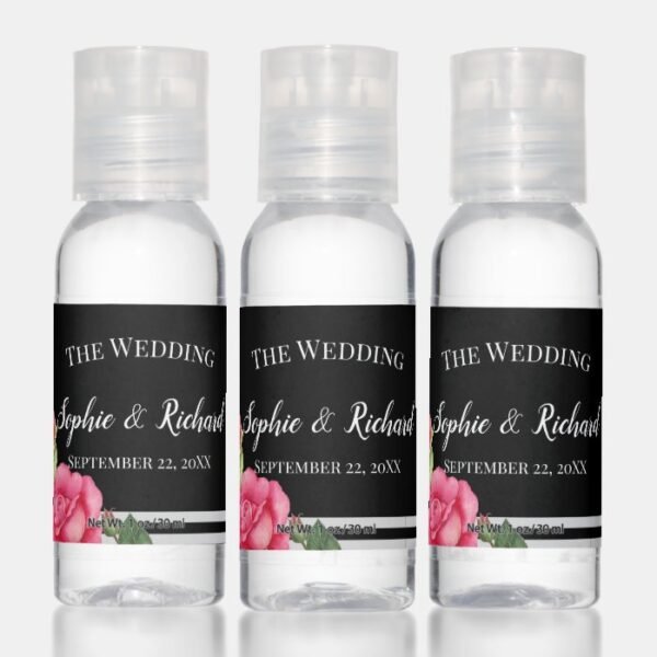 Watercolor Red and Pink Flowers Stripes Wedding Hand Sanitizer