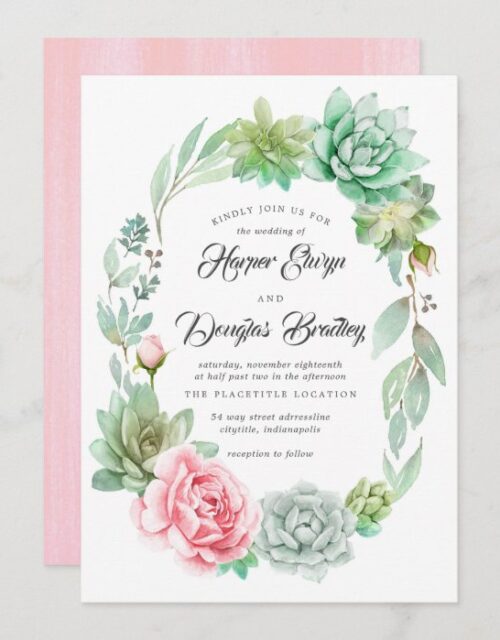 Watercolor Succulent Floral Bloom Rustic Wedding Invitation