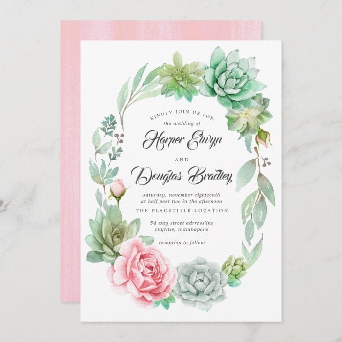Watercolor Succulent Floral Bloom Rustic Wedding Invitation