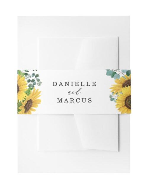Watercolor Sunflowers and Eucalyptus Wedding Invitation Belly Band