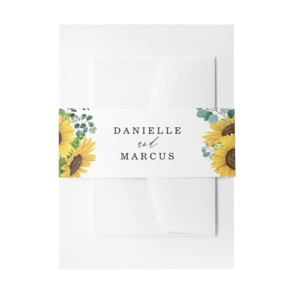 Watercolor Sunflowers and Eucalyptus Wedding Invitation Belly Band