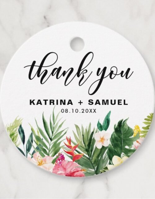 Watercolor Tropical Flowers Wedding Thank You Favor Tags