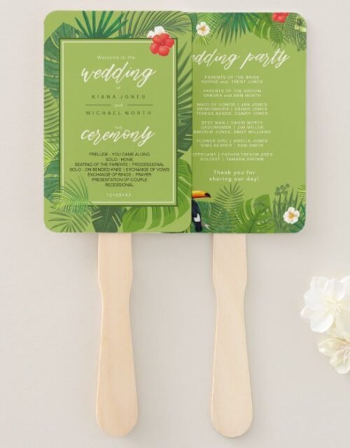 Watercolor Tropical w/Toucan Wedding Party ID577 Hand Fan