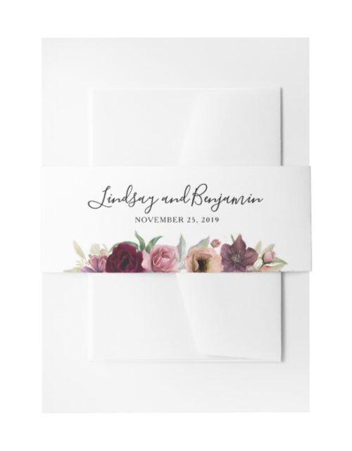Watercolor Vintage Blush and Burgundy Wedding Invitation Belly Band
