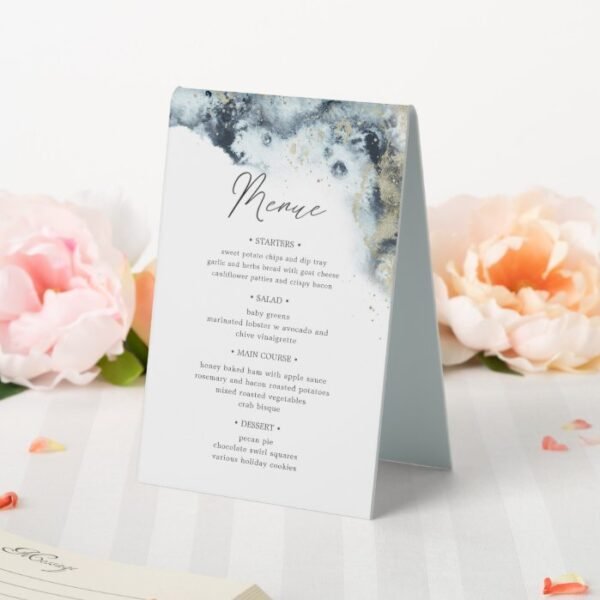 watercolor waves table number and wedding menue table tent sign