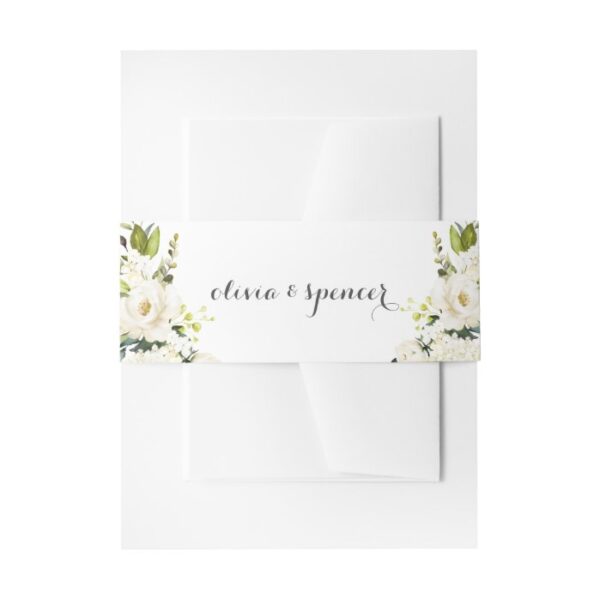 Watercolor White Floral Modern Monogram Wedding Invitation Belly Band