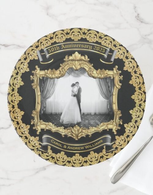 Wedding Anniversary Photo Commemorative Gold Black Cake Stand