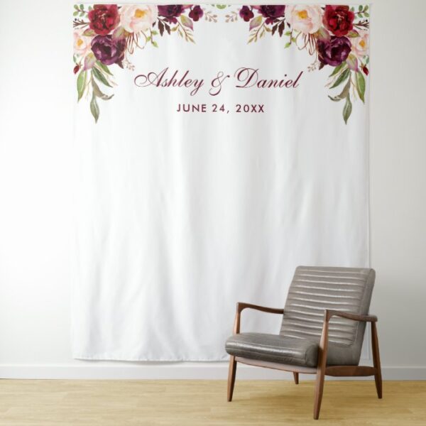 Wedding Backdrop Photo Booth Prop Burgundy Floral
