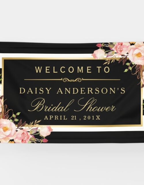 Wedding Bridal Shower Modern Vintage Floral Decor Banner