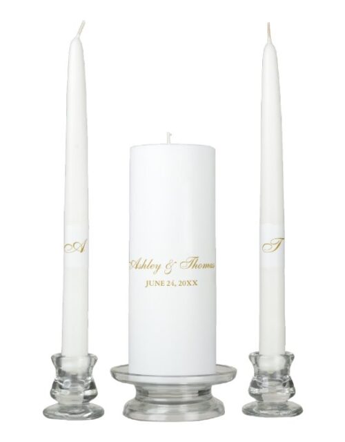 Wedding Bride and Groom Names Date Initials Unity Candle Set