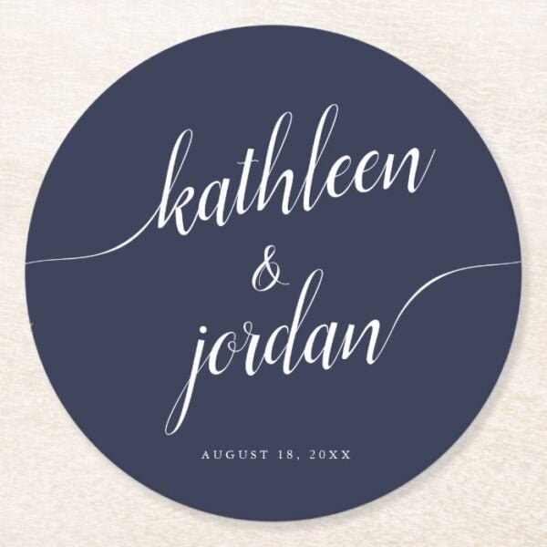 Wedding Bride & Groom Handwritten Calligraphy Round Paper Coaster