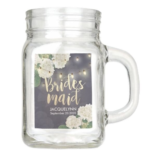 Wedding Bridesmaid Hydrangea Flowers String Lights Mason Jar