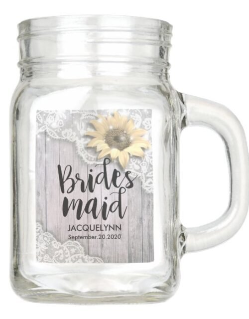 Wedding Bridesmaid Lace Sunflower Barn Wood Lights Mason Jar