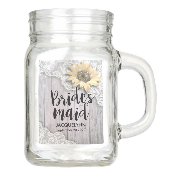 Wedding Bridesmaid Lace Sunflower Barn Wood Lights Mason Jar