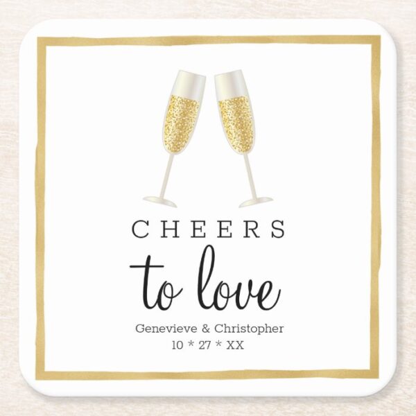 Wedding Coaster | Gold Cheers to Love Champagne