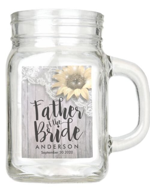 Wedding Father of the Bride Lace Sunflower Wood Mason Jar