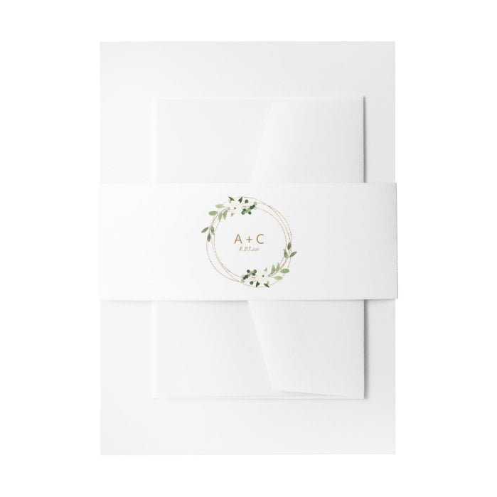 Wedding Geometric Greenery Floral Gold Green Invitation Belly Band