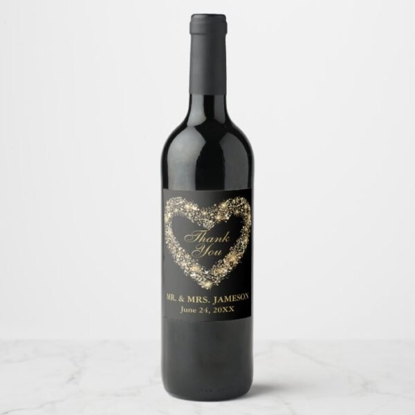 Wedding Gold Heart Wine & Champagne Bottle Labels