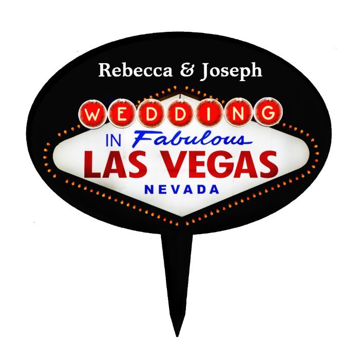 Wedding in Fabulous Las Vegas Neon Sign Poker Cake Topper