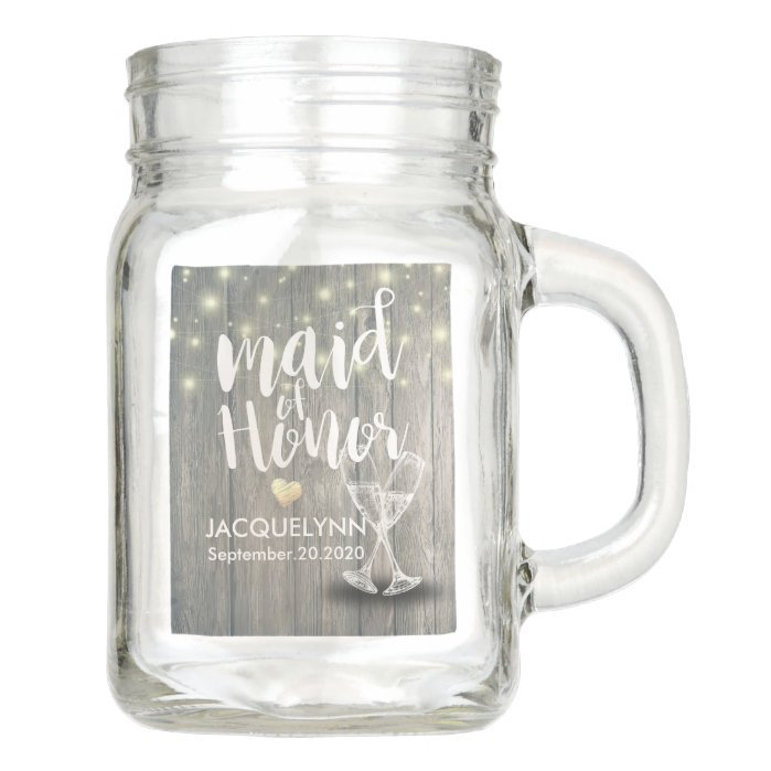 Wedding Maid of Honor Champagne Glasses Wood Light Mason Jar