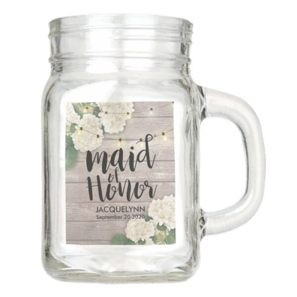 Wedding Maid of Honor Hydrangea String Lights wood Mason Jar