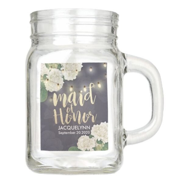 Wedding Maid of Honor Hydrangeas & String Lights Mason Jar