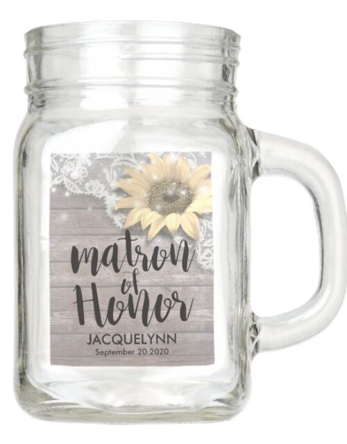 Wedding Matron of Honor Lace Sunflower Wood Lights Mason Jar