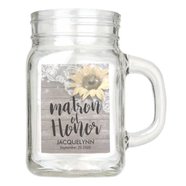 Wedding Matron of Honor Lace Sunflower Wood Lights Mason Jar