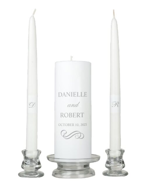 Wedding Monogram Unity Candle Set | Elegant Silver